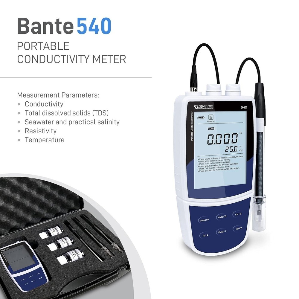 Portable Conductivity Meter Handheld Conductivity and Resistivity Meter w/ Case