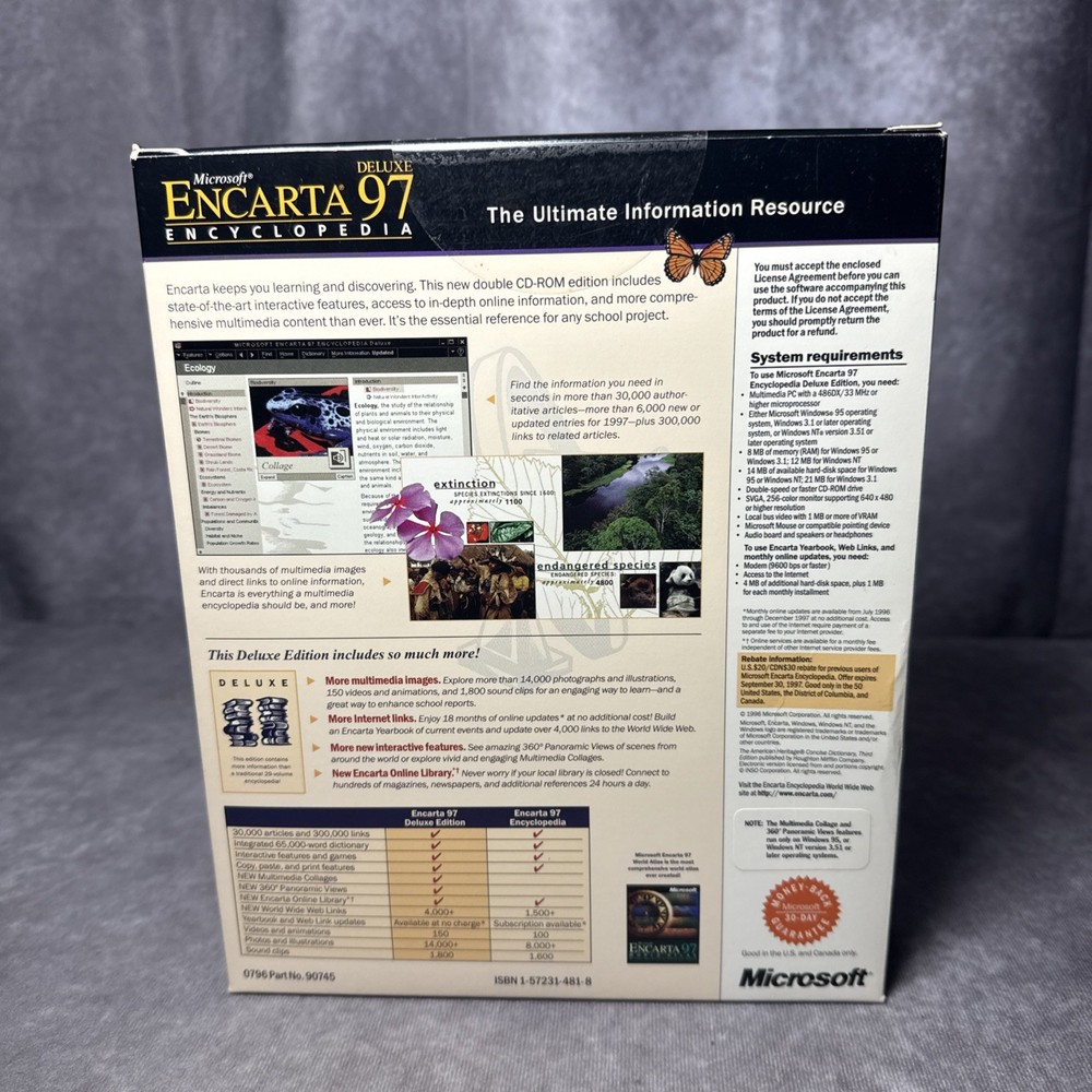 Microsoft Encarta 97 Encyclopedia Deluxe Microsoft Windows 95 Software - Sealed