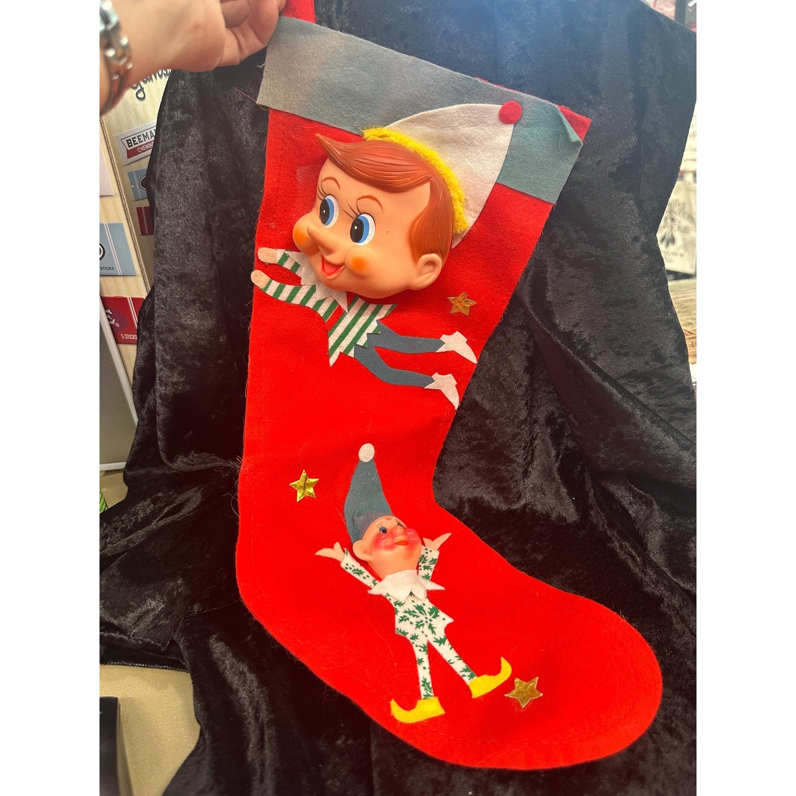 Vintage Rubberfaced Elf Stocking Red