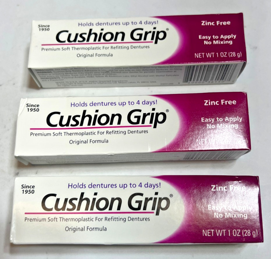 Cushion Grip Thermoplastic Denture Adhesive, 1 Oz, 3 Pack