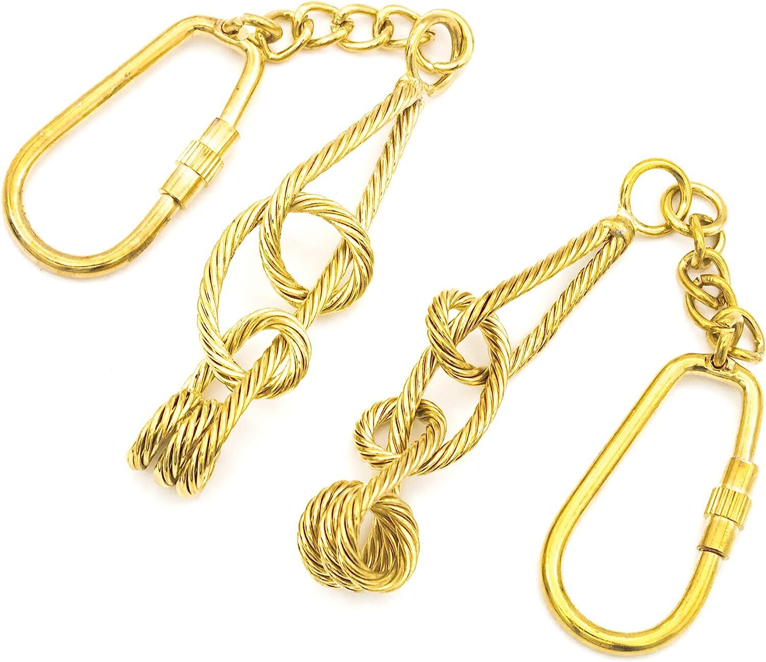 Knotted Key Chain Nautical Solid Brass Carabiner Split Ring Pirate Maritime Gift