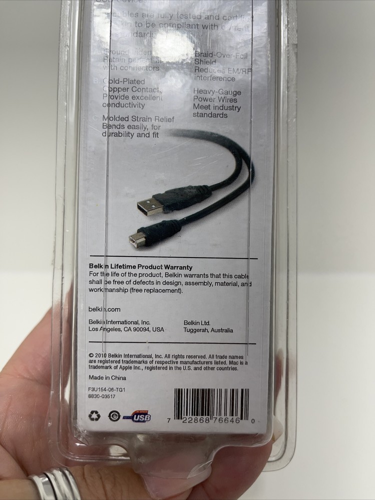 Belkin USB 2.0 Printer Cable Computer To Printer 6 Feet for PC or MAC New Sealed