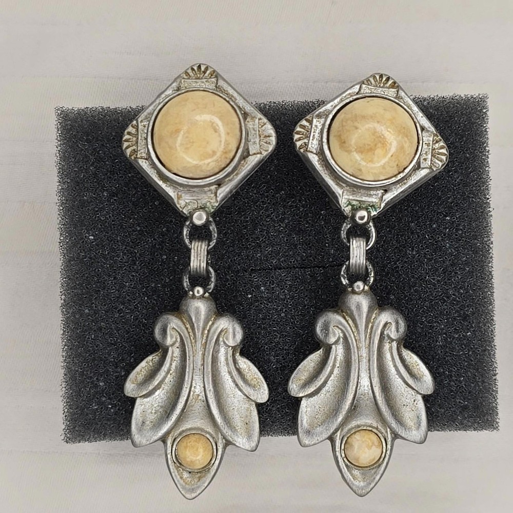 Vintage Robert Rose Leaf Clip-On Dangle Earrings