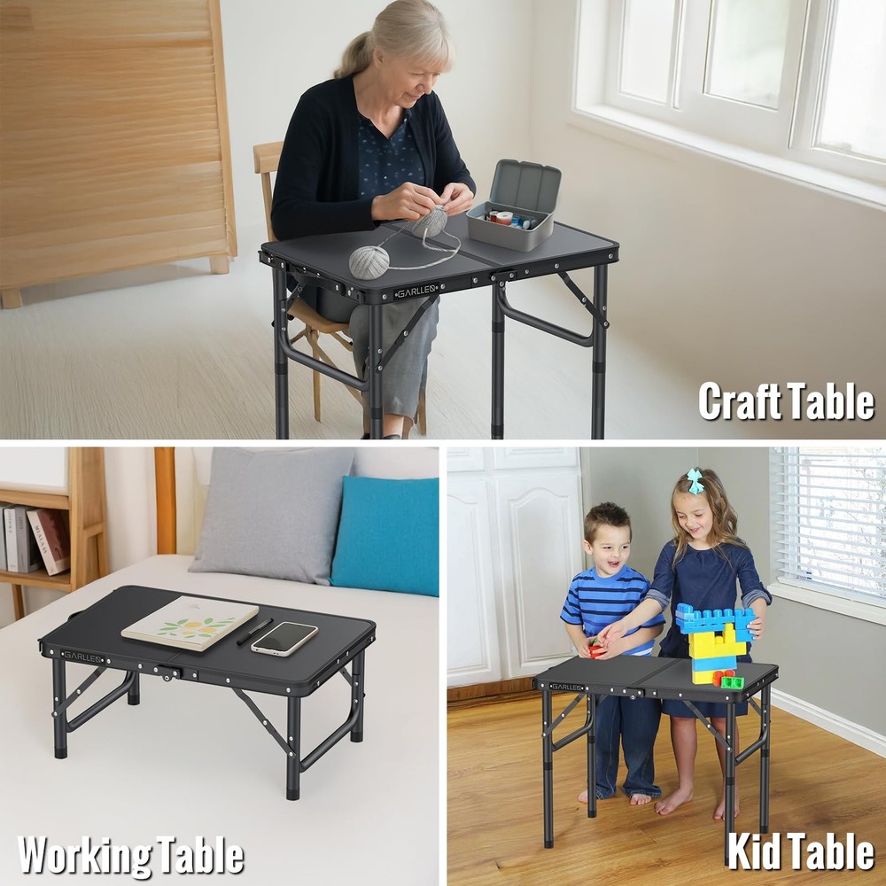2ft Folding Camping Table, 3 Adjustable Height Lightweight Folded Picnic Tabl...