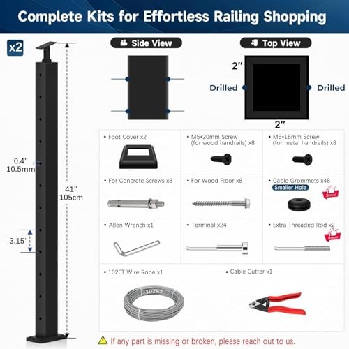 2Pack One-Stop Cable Railing Post Kits Adjustable Top 42" 1 2 x Level Posts Kit