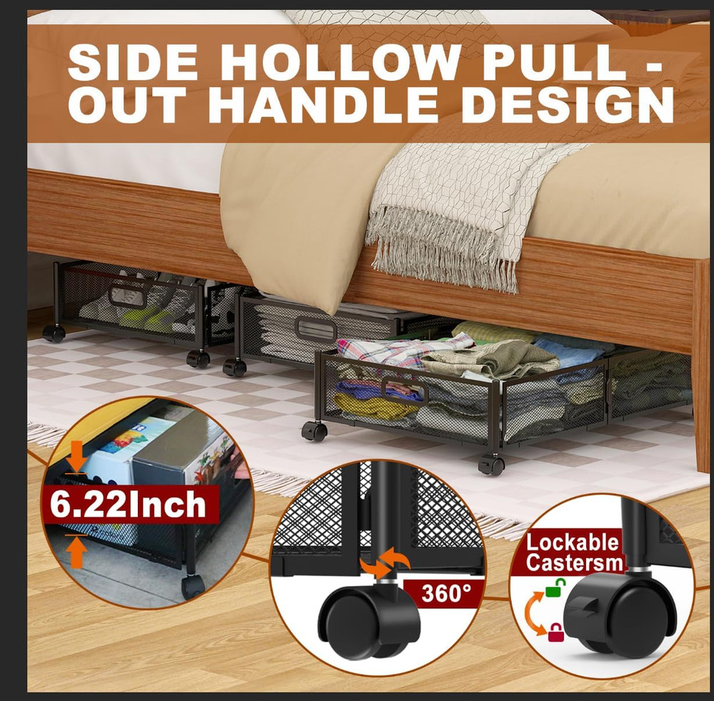 Under Bed Storage Containers,2 Pack Foldable Underbed Storage Containers with Ha