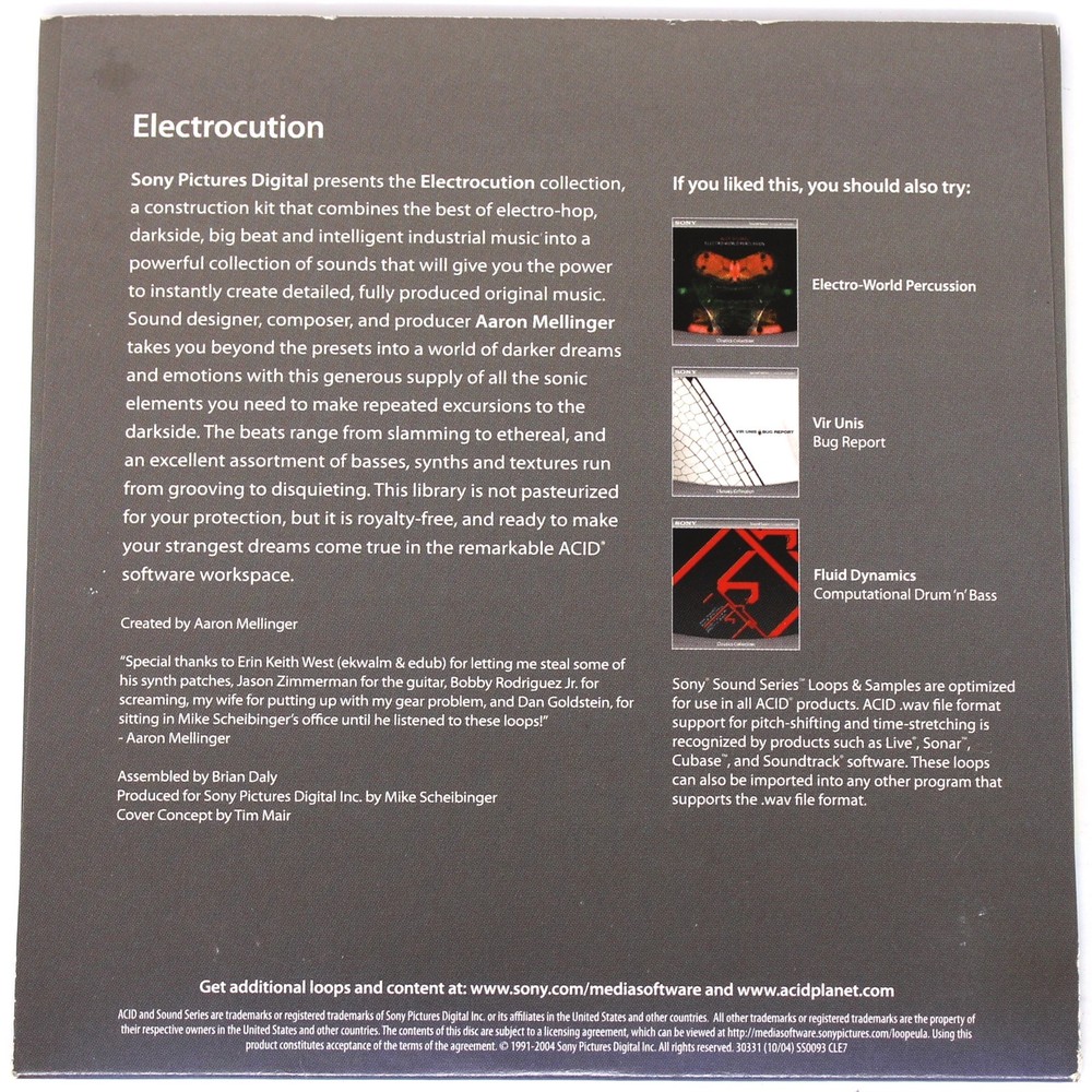 Sony Sound Series Electrocution Loops Sample/Sound Library/Sampling CD