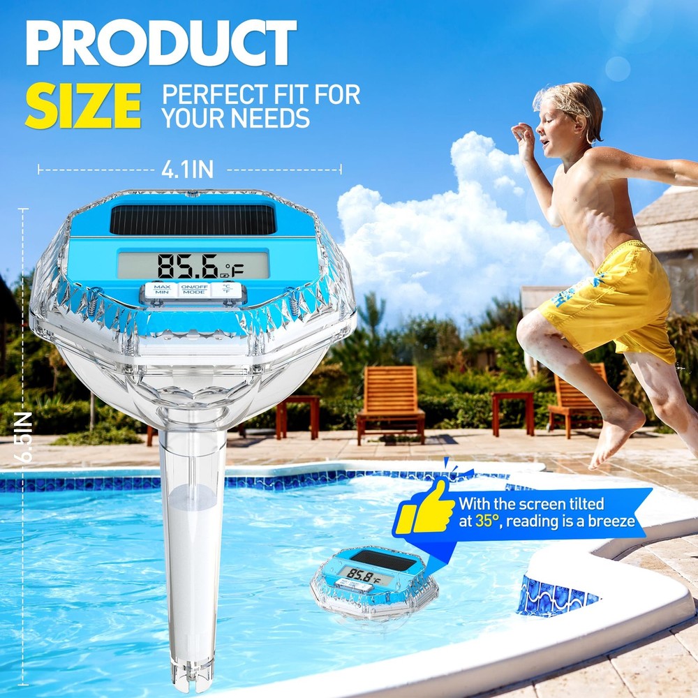 Solar Digital Pool Thermometer Floating Easy Read, Large LCD Screen Pool Ther...