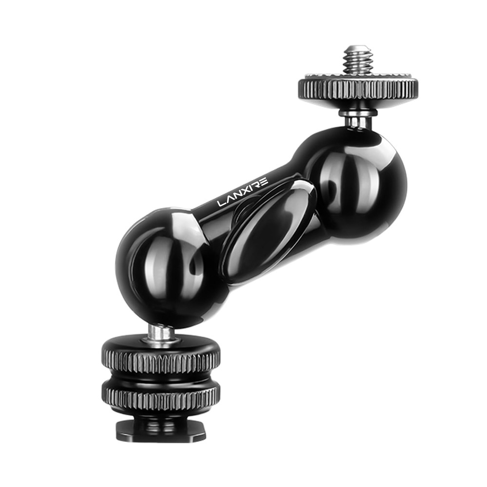 Lanxire Mini Magic Arm Multi-Function Double Ball Head with 1/4" Small, Black
