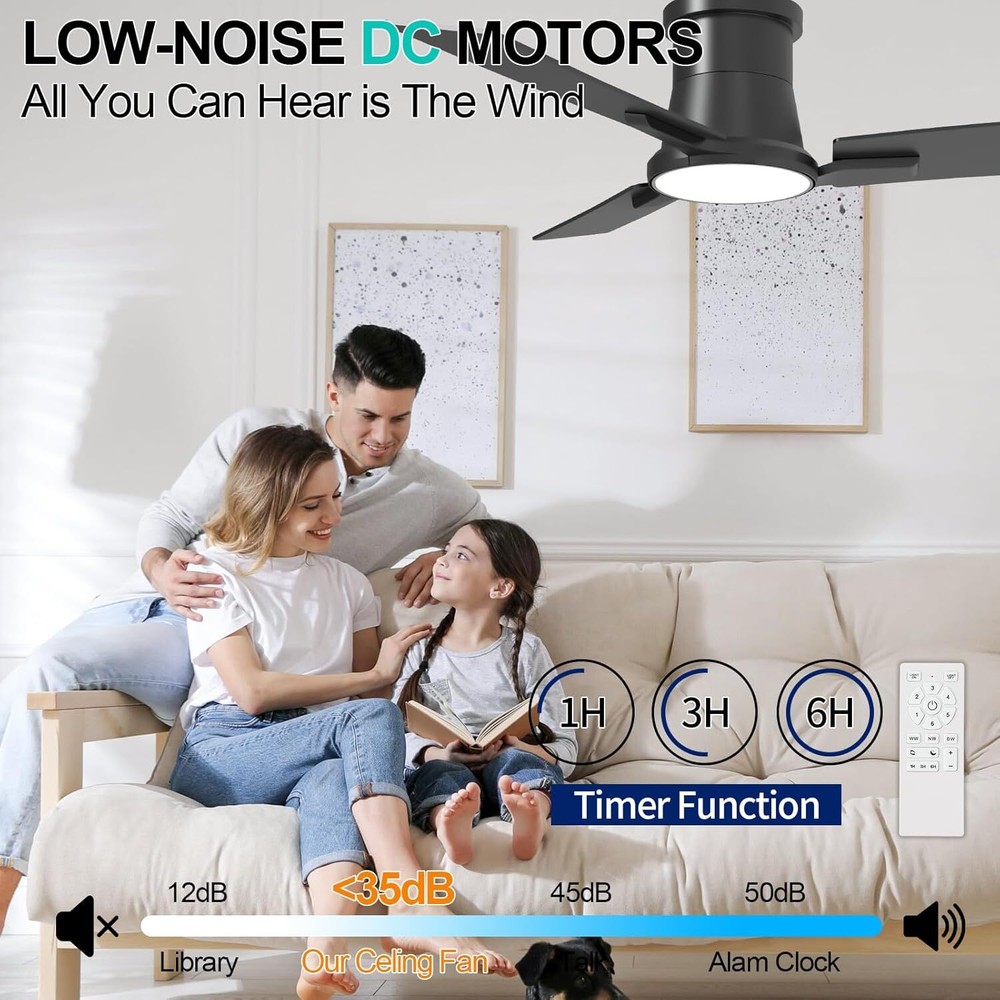42-inch low profile ceiling fan with light andremote control,recessed,reversible