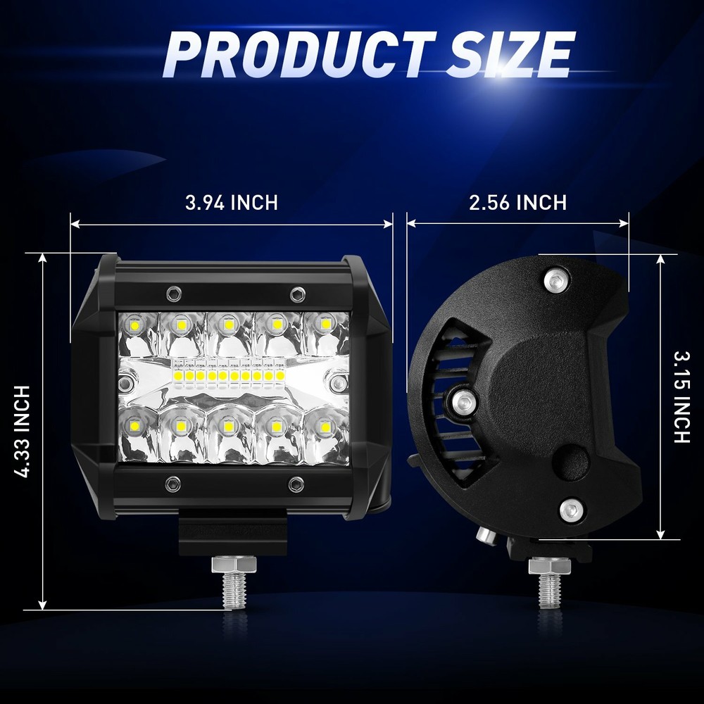 Trailer Tow Hitch Mount Bracket + 4'' LED Combo Beam Offroad Work Reverse Lights