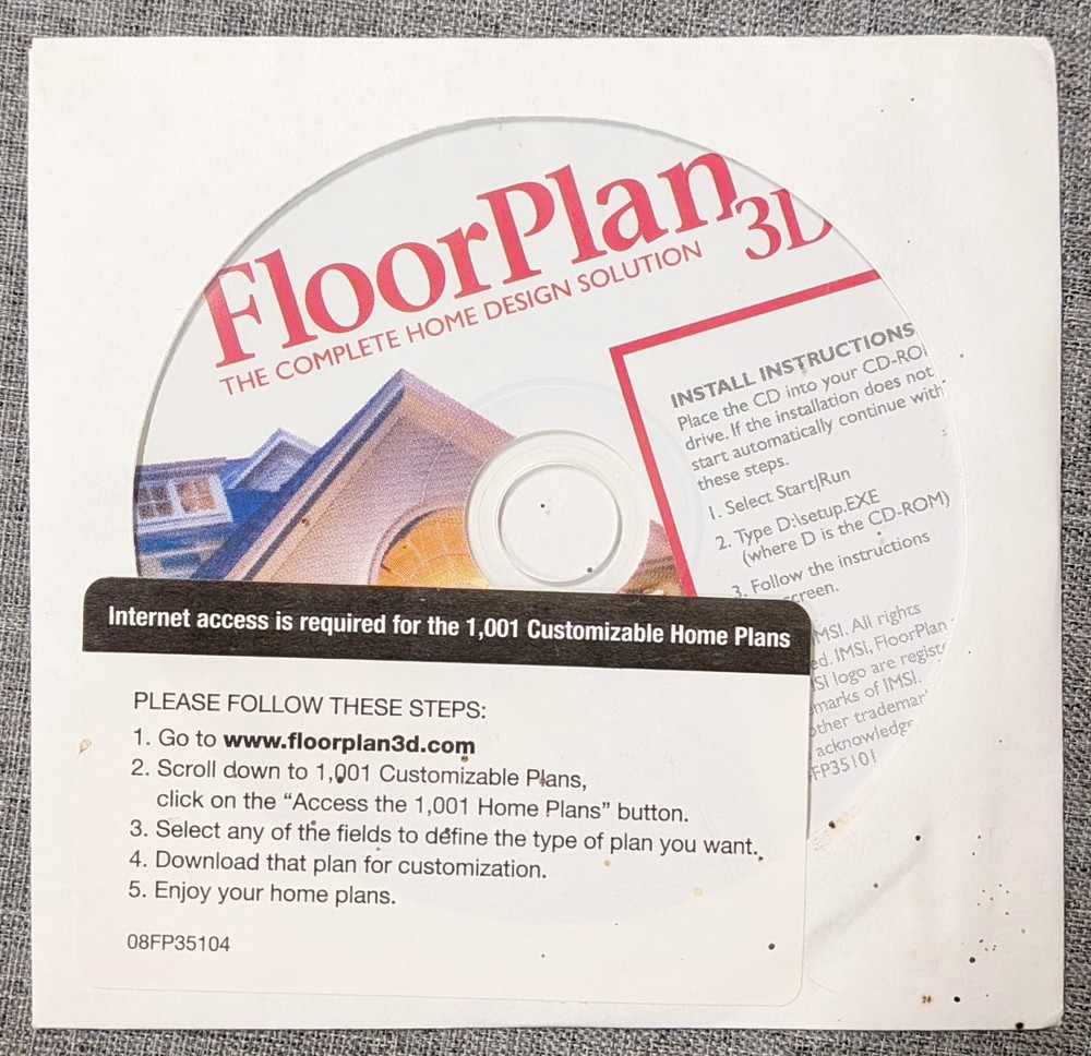FLOOR PLAN 3D Version 10 PC CD-ROM & Manual IMSI 1997-2005