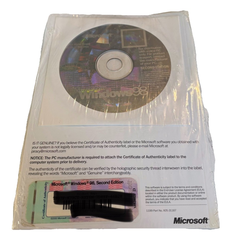 Microsoft Windows 98 Second Edition Software X04-80322 Floppy Disk & CD-ROM NEW