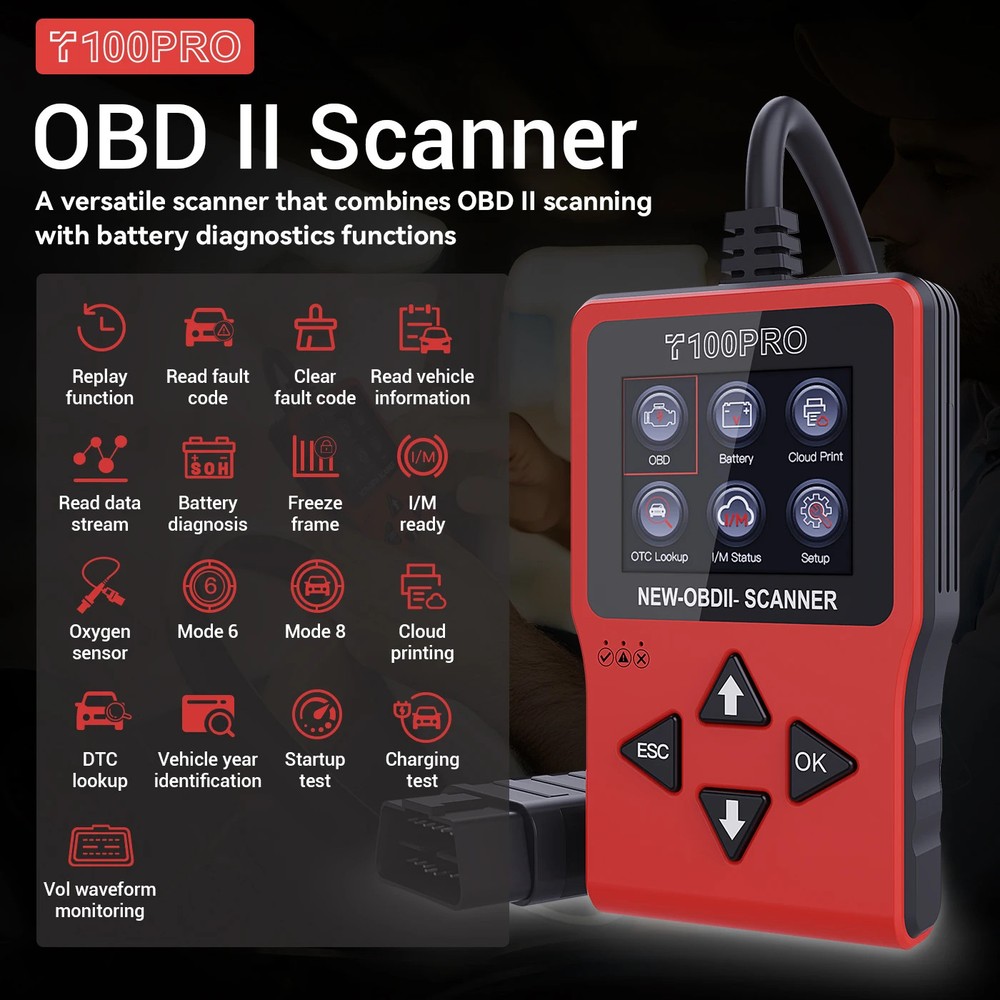 Car OBD2 Scanner Diagnostic Tool DTC Lookup OBD II Code Reader Clear Fault Light