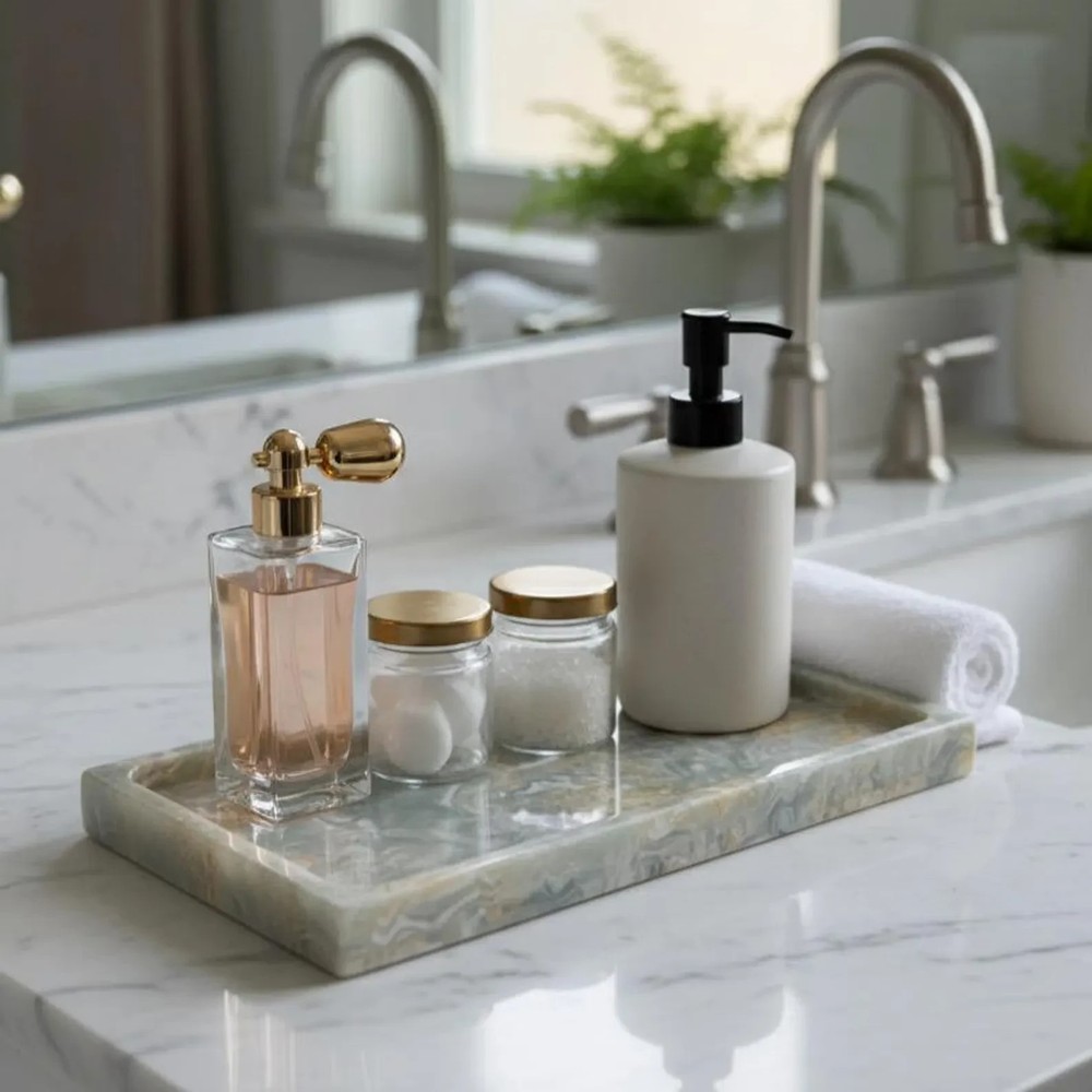 Natural Onyx Stone Tray | Rectangular Vanity Organizer Kitchen Decor