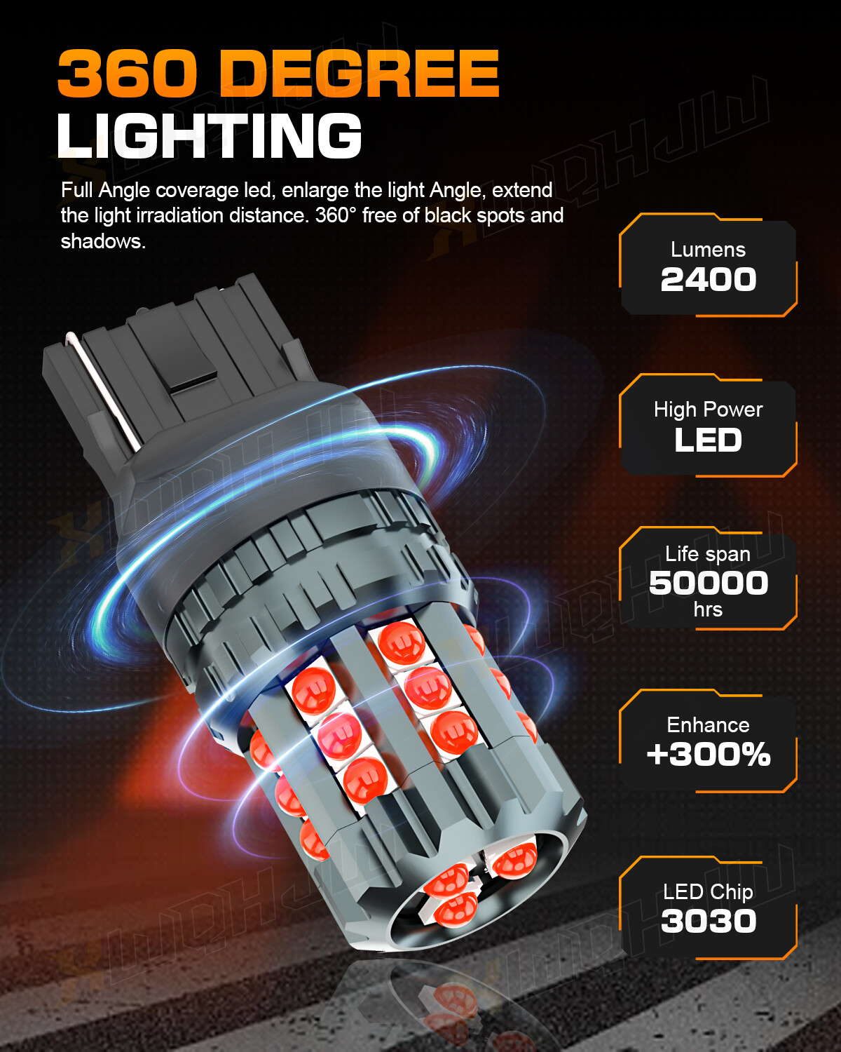 2PCS 7443 7440 LED Strobe Flash Blinking Brake Stop Tail Parking Light Bulbs Red