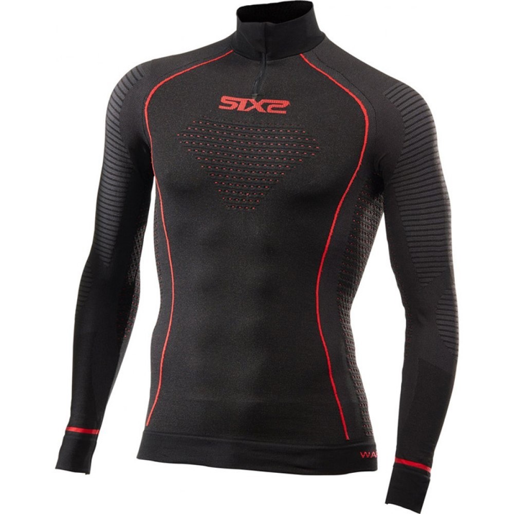 SixS Thermal Turtleneck LS Zip Top Base Layer Black Red
