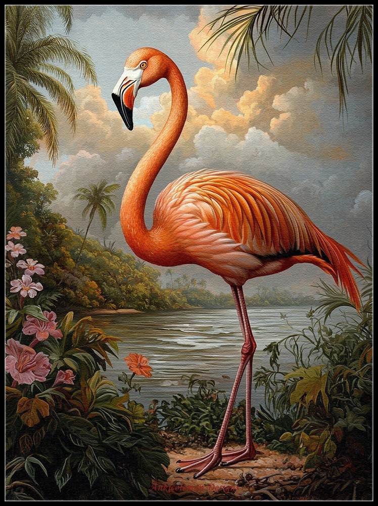 Elegant American Flamingo - DIY Chart Counted Cross Stitch Patterns Needlework