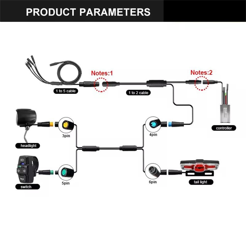 Ebike Headlight and Tail Light Set 36V/48V with Horn Bracket Waterproof Cable