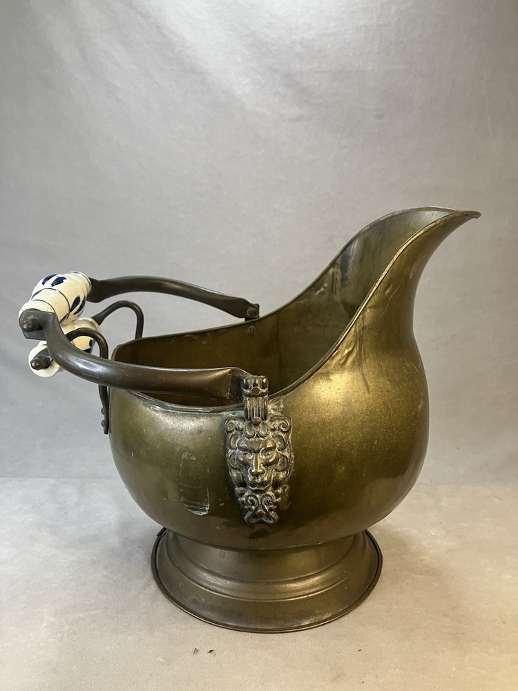 Vintage brass fireplace hearth bucket