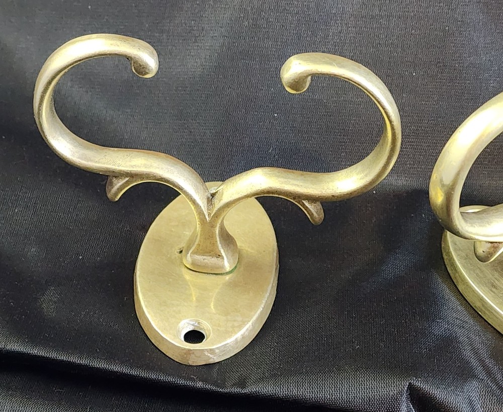 Three Early Antique Brass Fireplace Tool Jamb Hooks