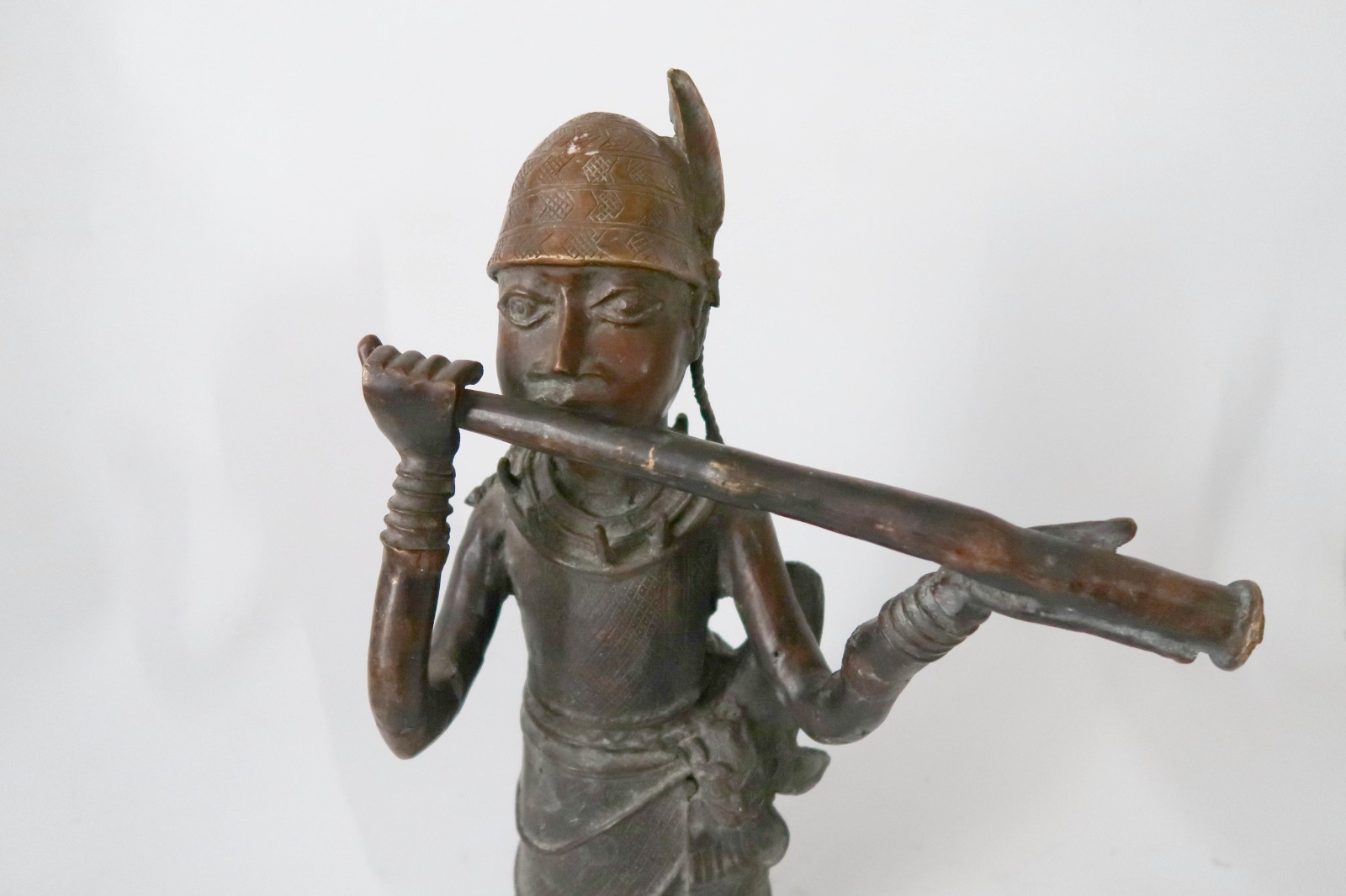 Large 20" BENIN Bronze Flute Player Sculpture Edo Nigeria Art King Oba Messenger