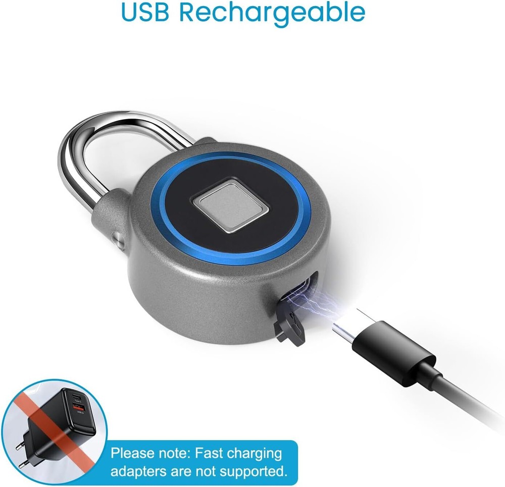 Fingerprint Padlock, Bluetooth Lock, Mobile APP, Smart Padlock, Waterproof, Blue