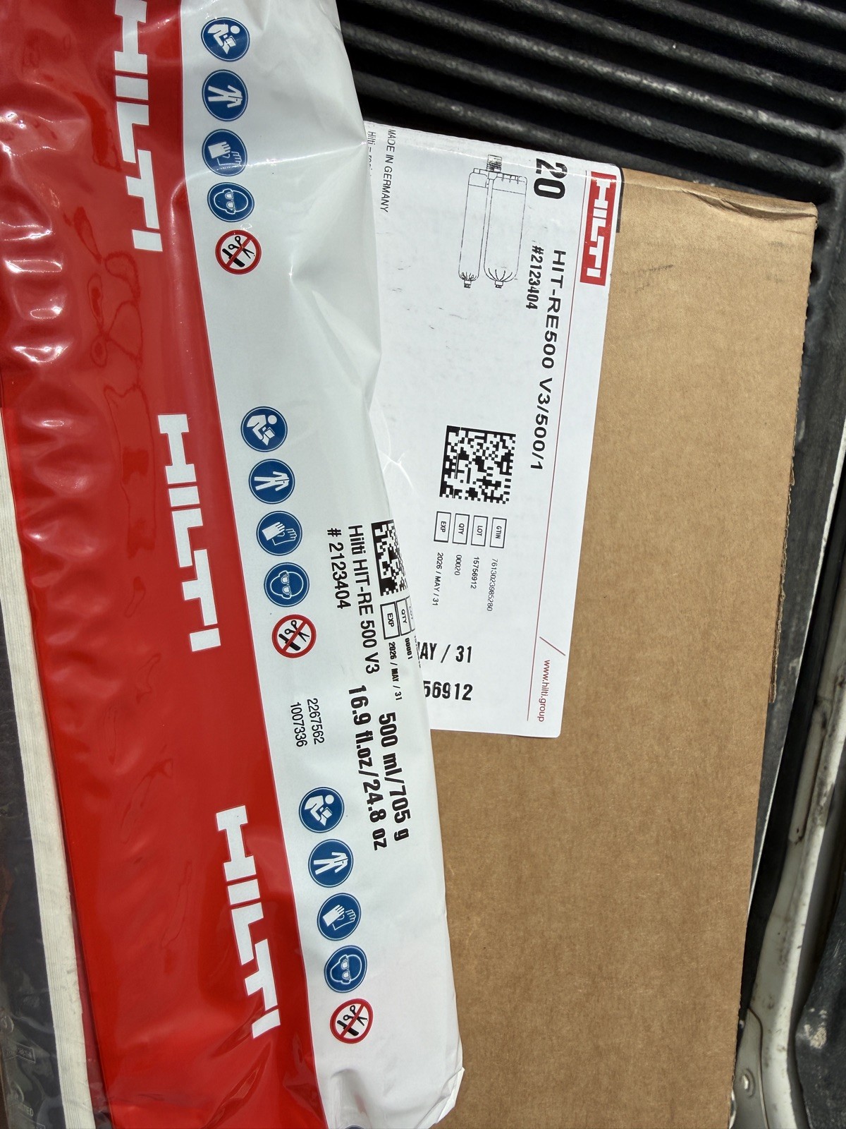 HILTI HIT-RE 500 V3 EPOXY ANCHOR 16.9 fl.oz (28.4oz#2123404 EXP 05/31/26