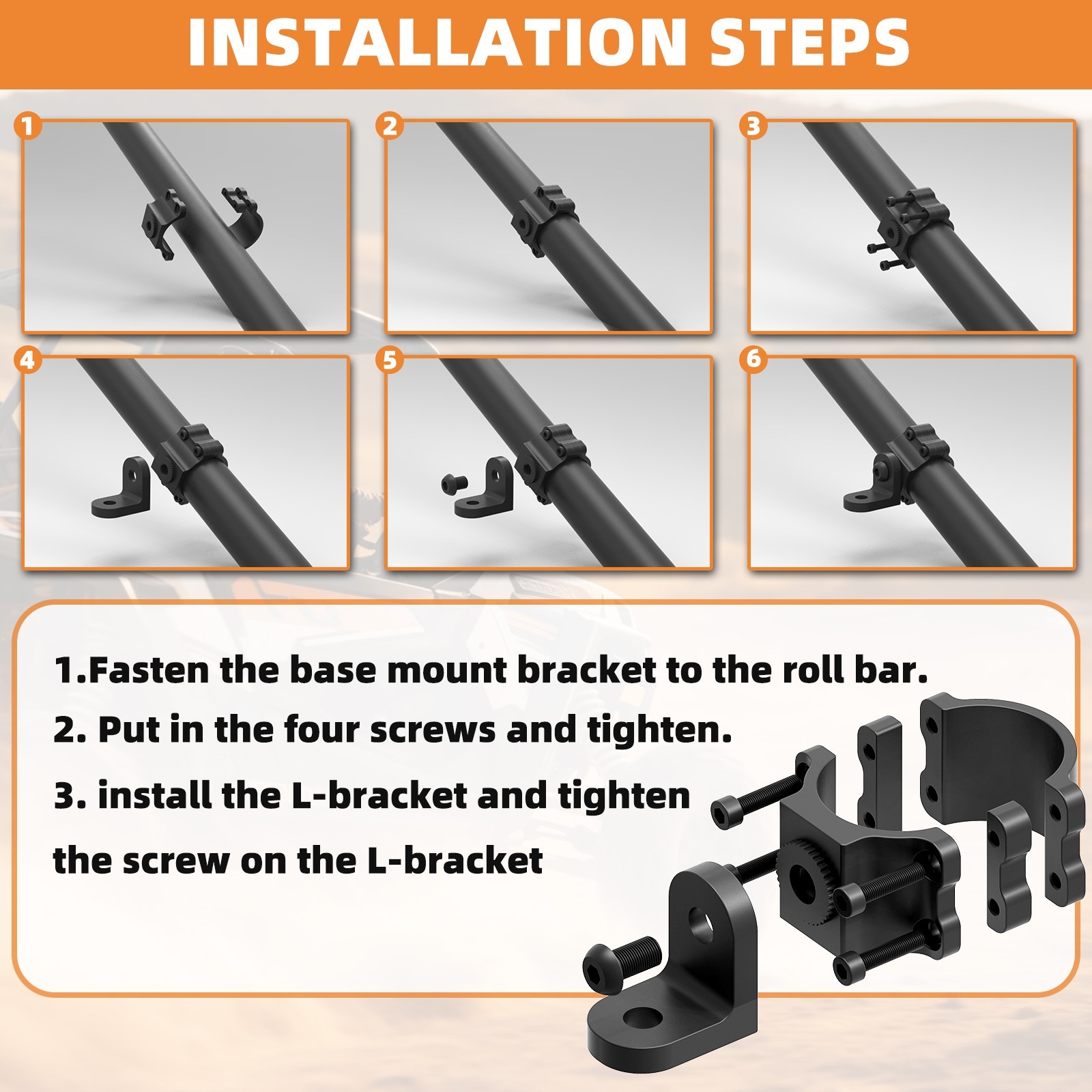 2X For Polaris RZR UTV ATV Mounting Bracket Whip Lights 1.65"-2" Roll Bar Mounts