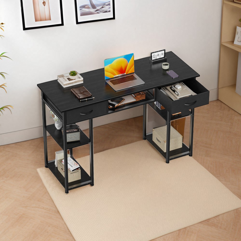 48" Home Office Computer Desk,Study Table with Storage Shelf & 3 Fabric Drawers