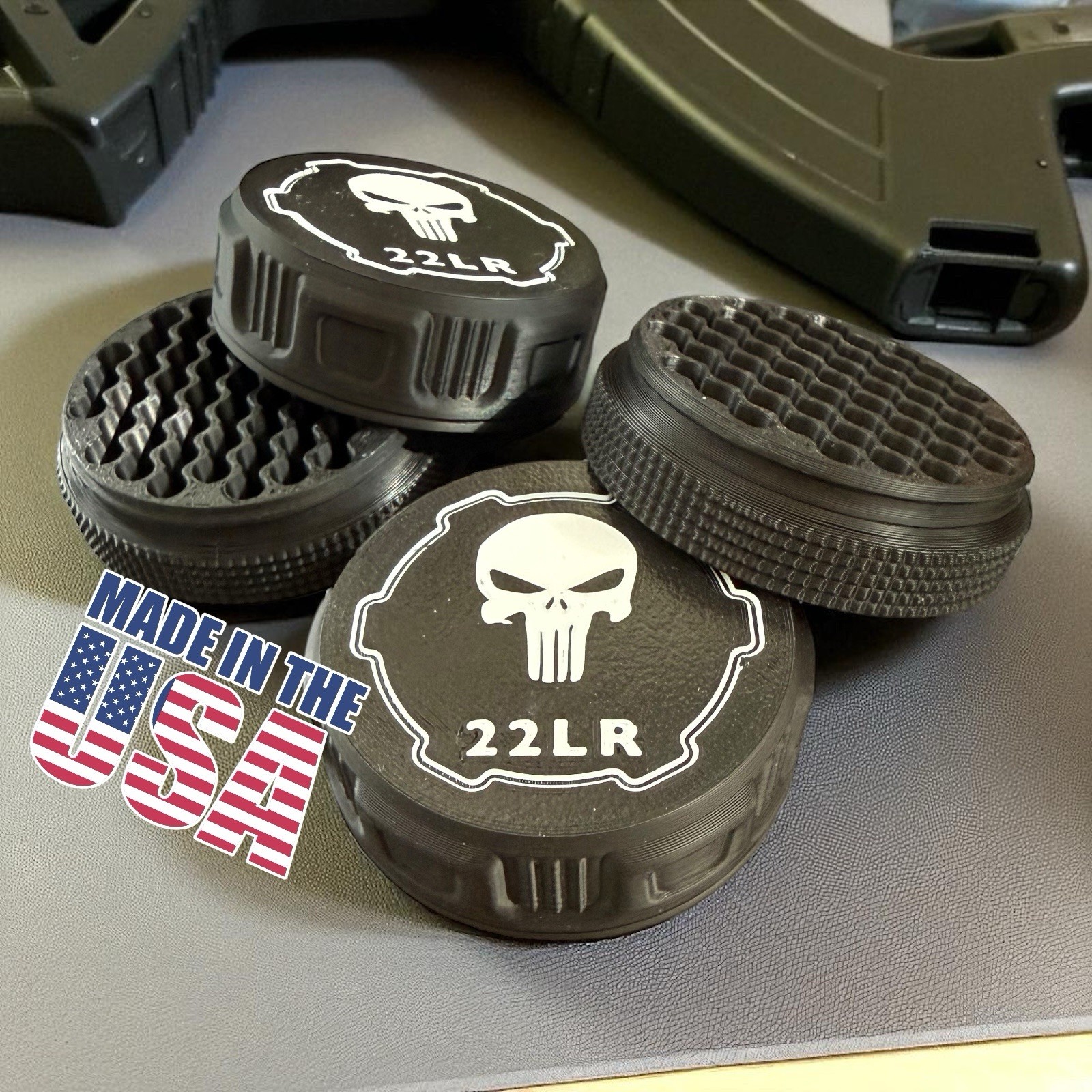 2 Pack 22 LR Mini  Ammo Box Storage Case Holds 110 Rounds Screw On Lid Punisher