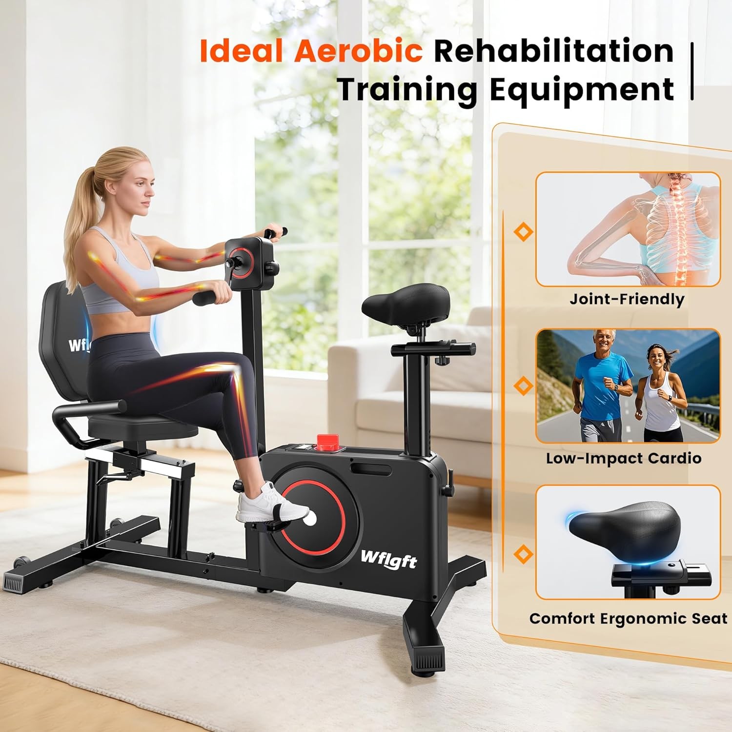 Home Recumbent Exercise Bike Stationary Bike Upright Bike with Arm Leg Exerciser
