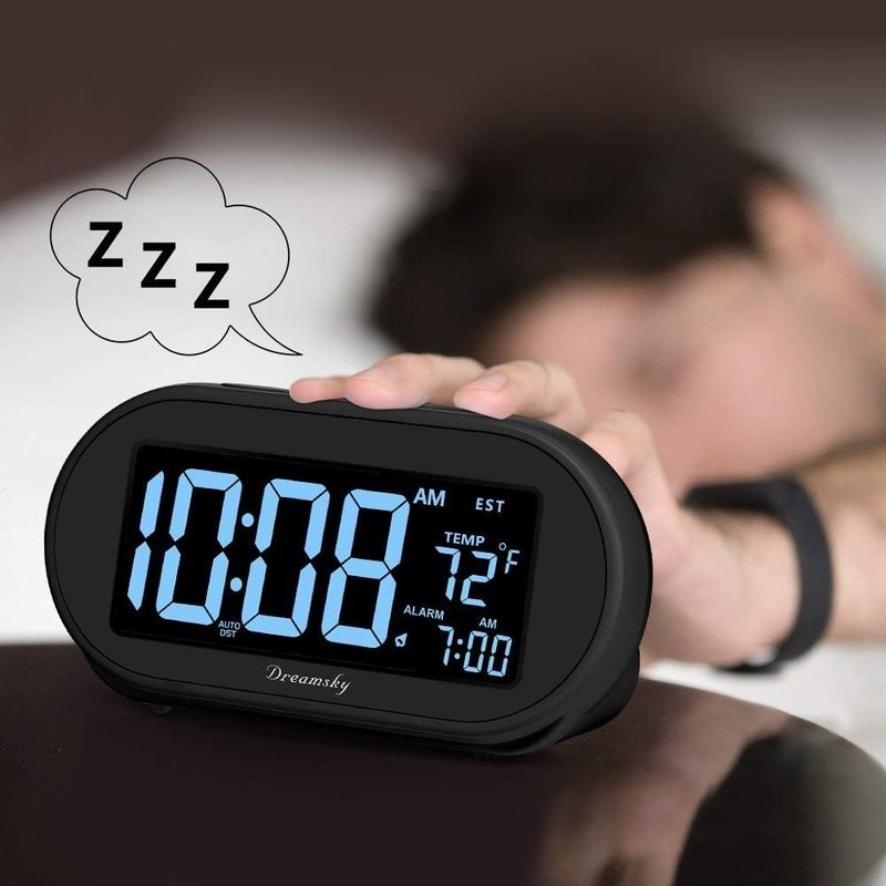 Auto Setting Alarm Clock W/ Dimmable Display USB Charging Dual Backup Battery