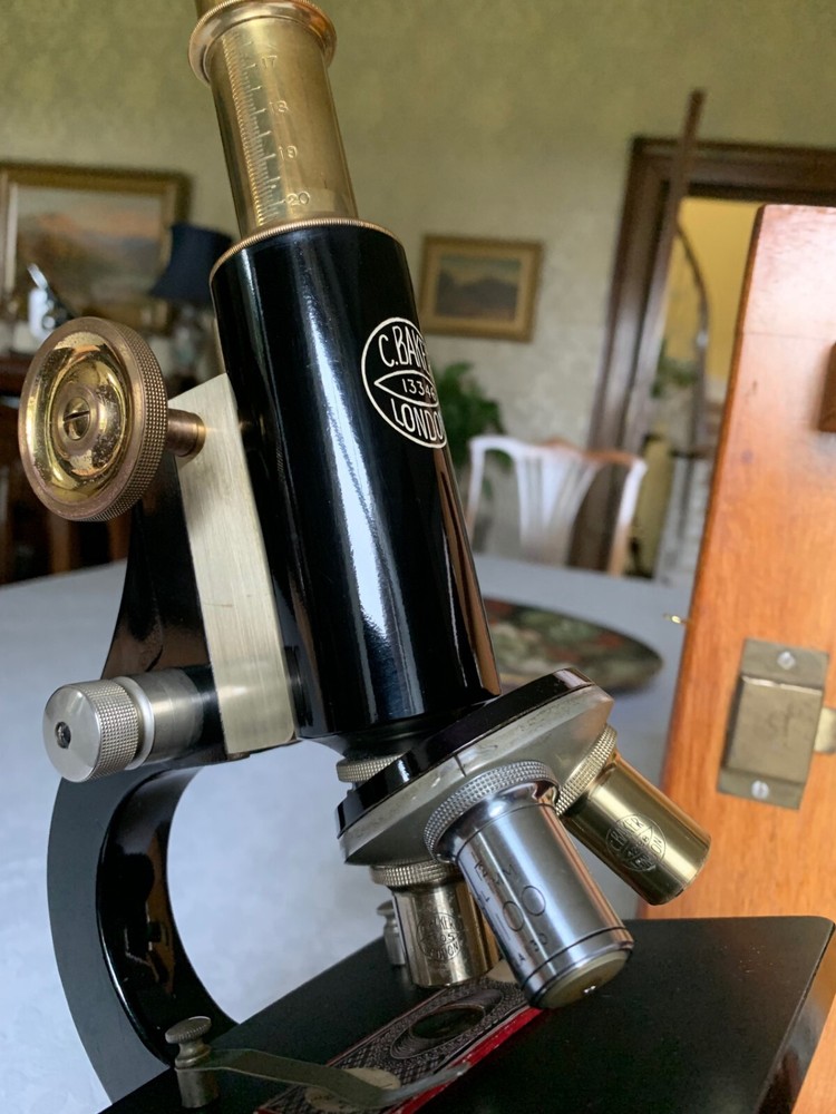 Antique C. Baker - Brass Monocular Microscope - circa 1920s, Cased