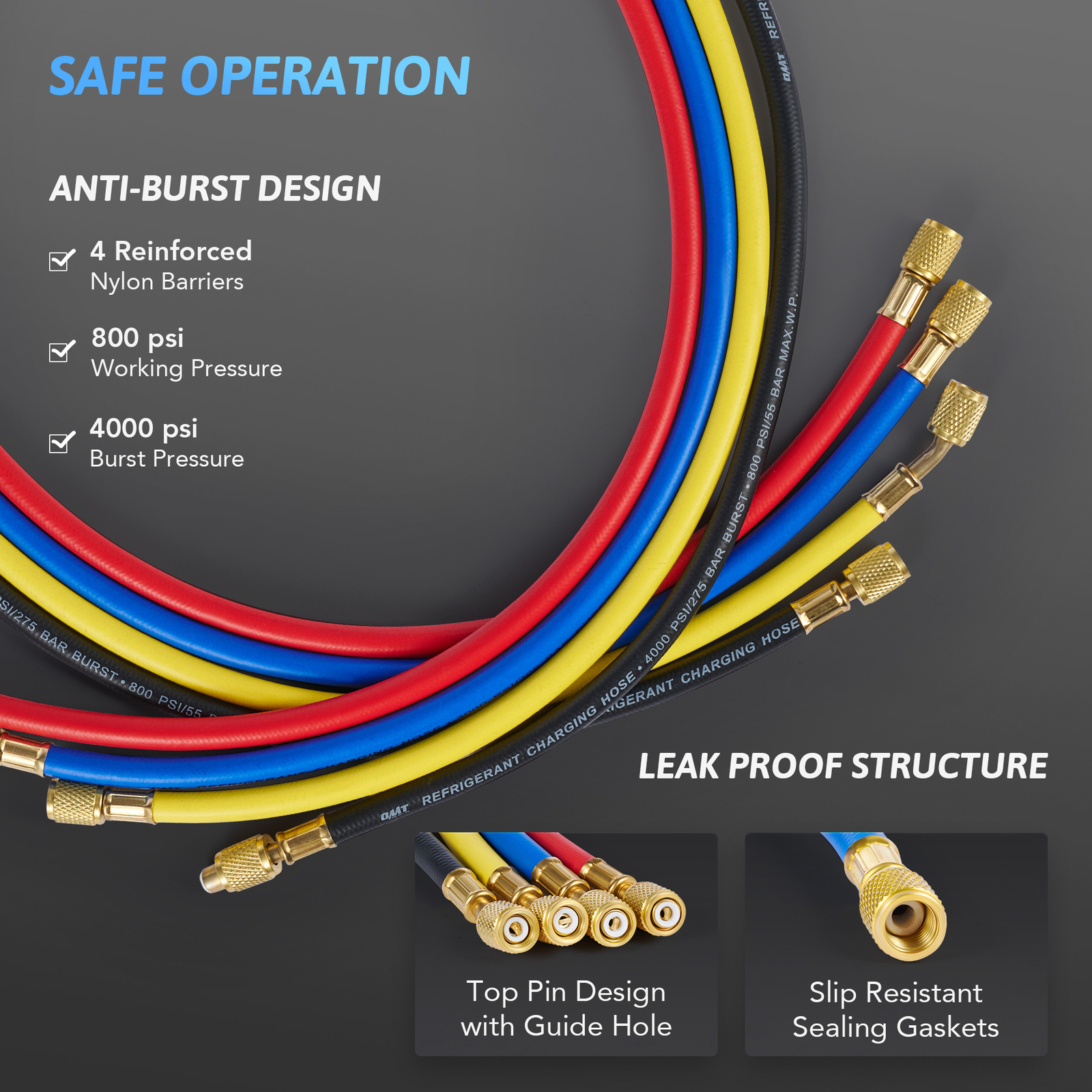 OMT 4 Way Diagnostic Manifold Gauge Set for R1234yf Refrigerant Freon Charging