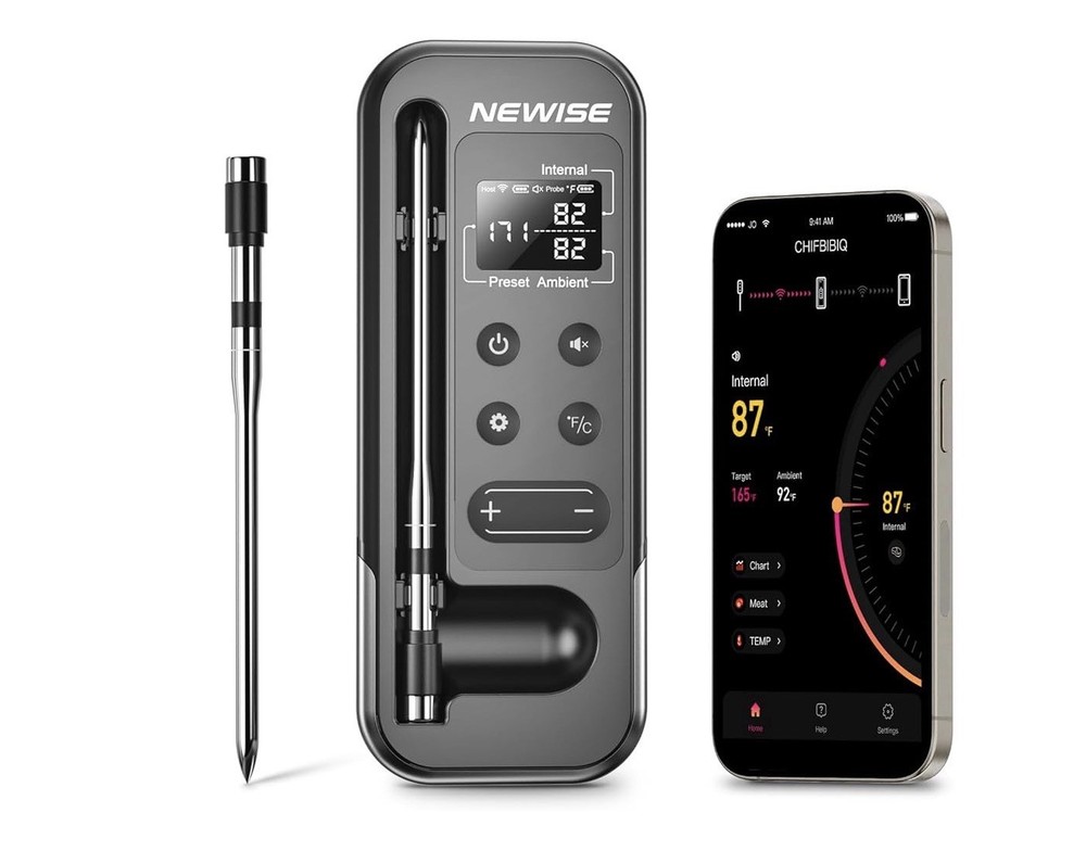 Newise Bluetooth Meat Thermometer, LCD Base, Rechargeable Probe