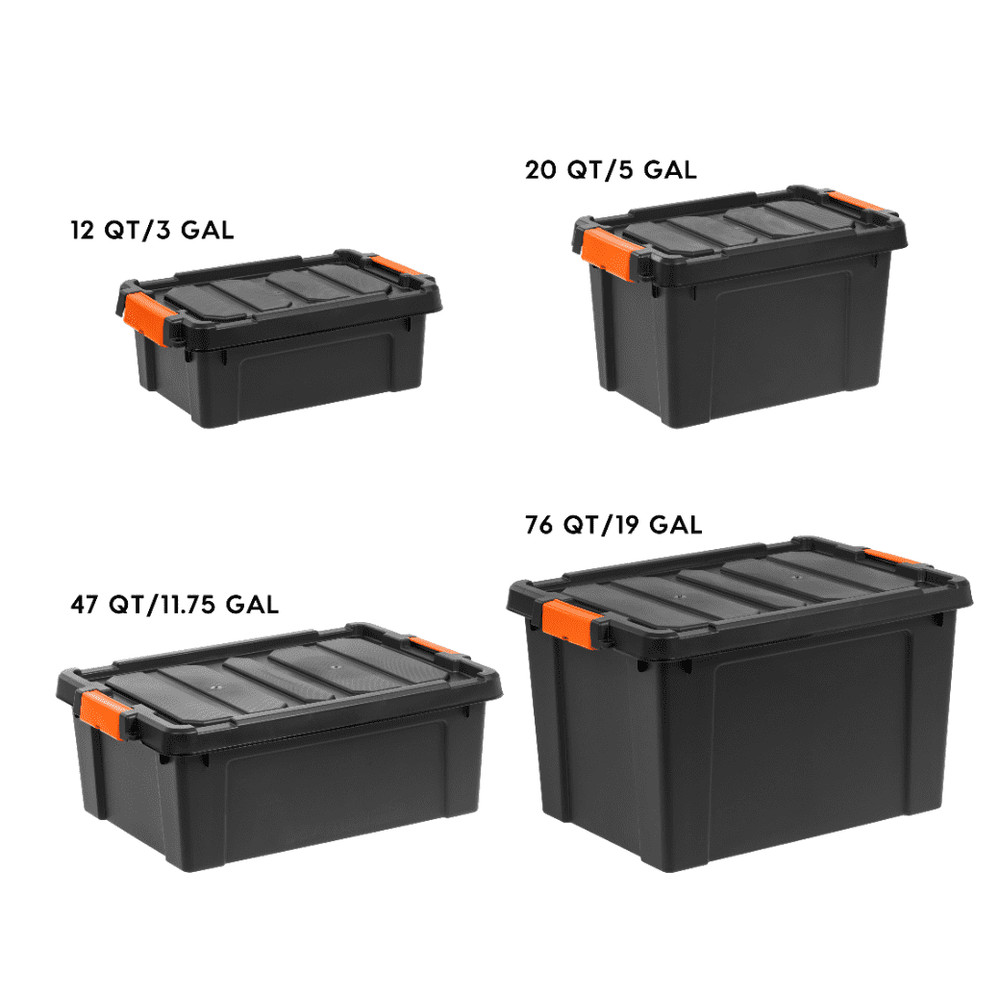 4-Pack 5 Gallon Black Plastic Latching Storage Bin with Lid Tote,