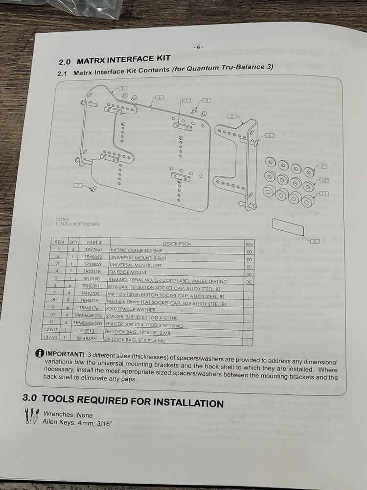Matrix Back Interface For Quantum True Balance 3 Seating System TRC2800
