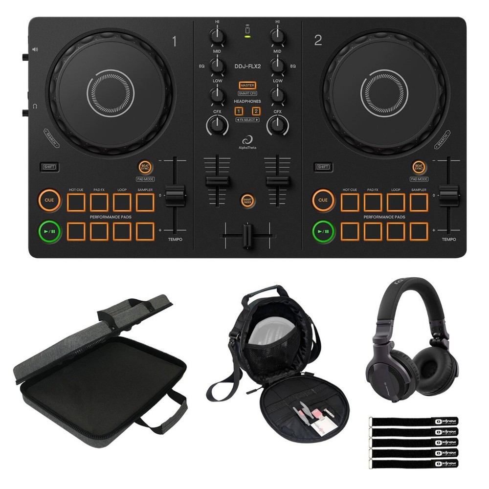 AlphaTheta DDJ-FLX2 Compact Beginner 2-Channel DJ Controller w HDJ CUE1