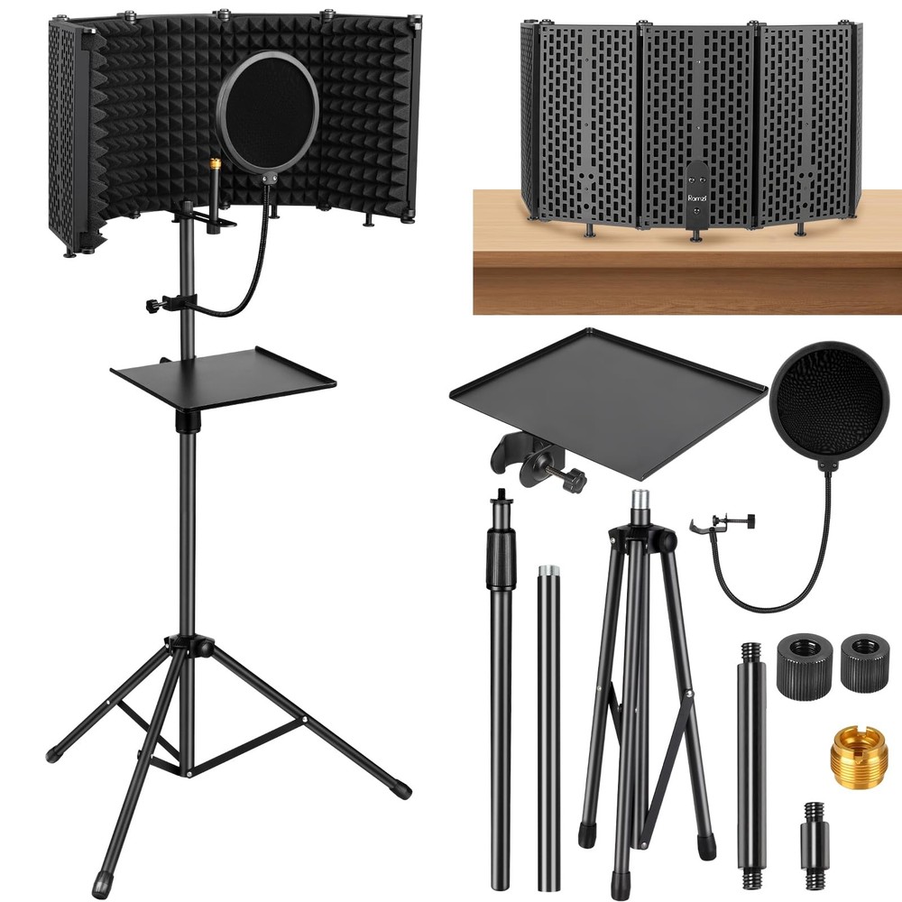 Microphone Stand with Isolation Shield and Pop Filter for Recording