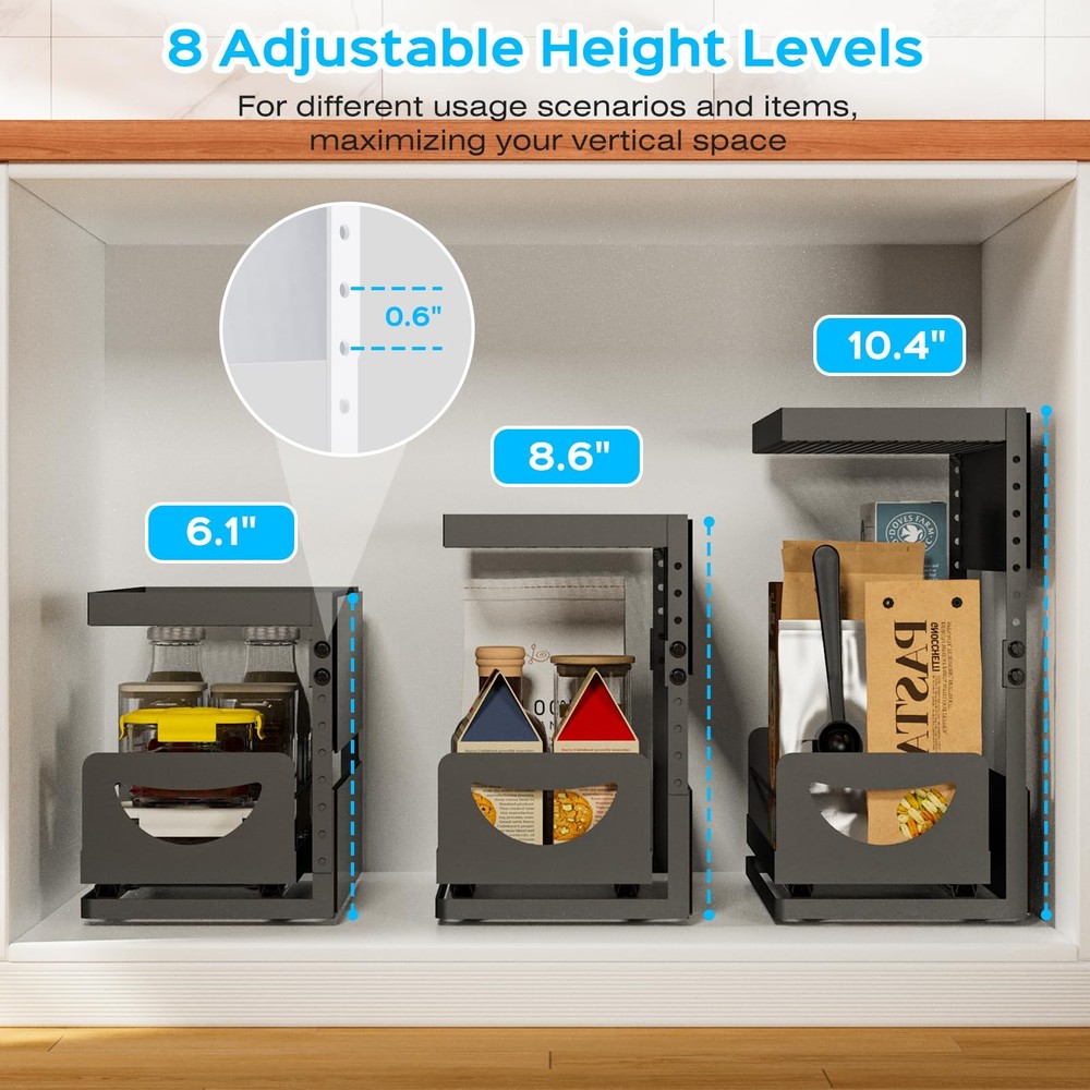 2 Tier Magnetic Storage Shelf with Pull Out Drawer Height Adjustable Organizer