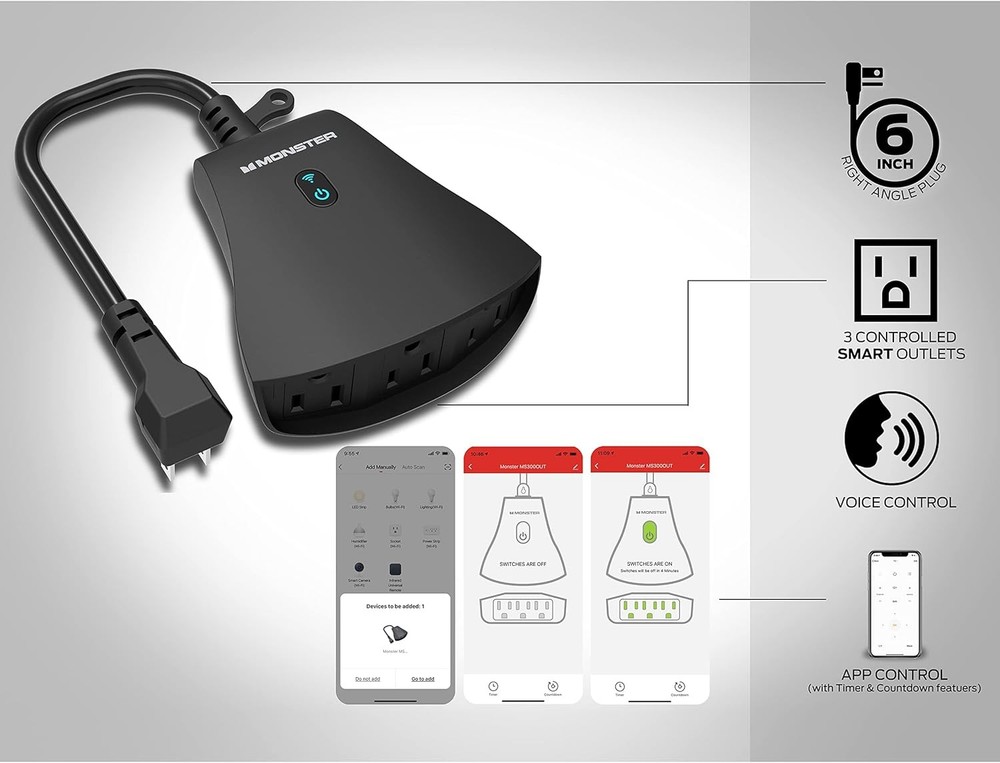 Monster Outdoor Smart Plug, 3-Outlet Alexa Google