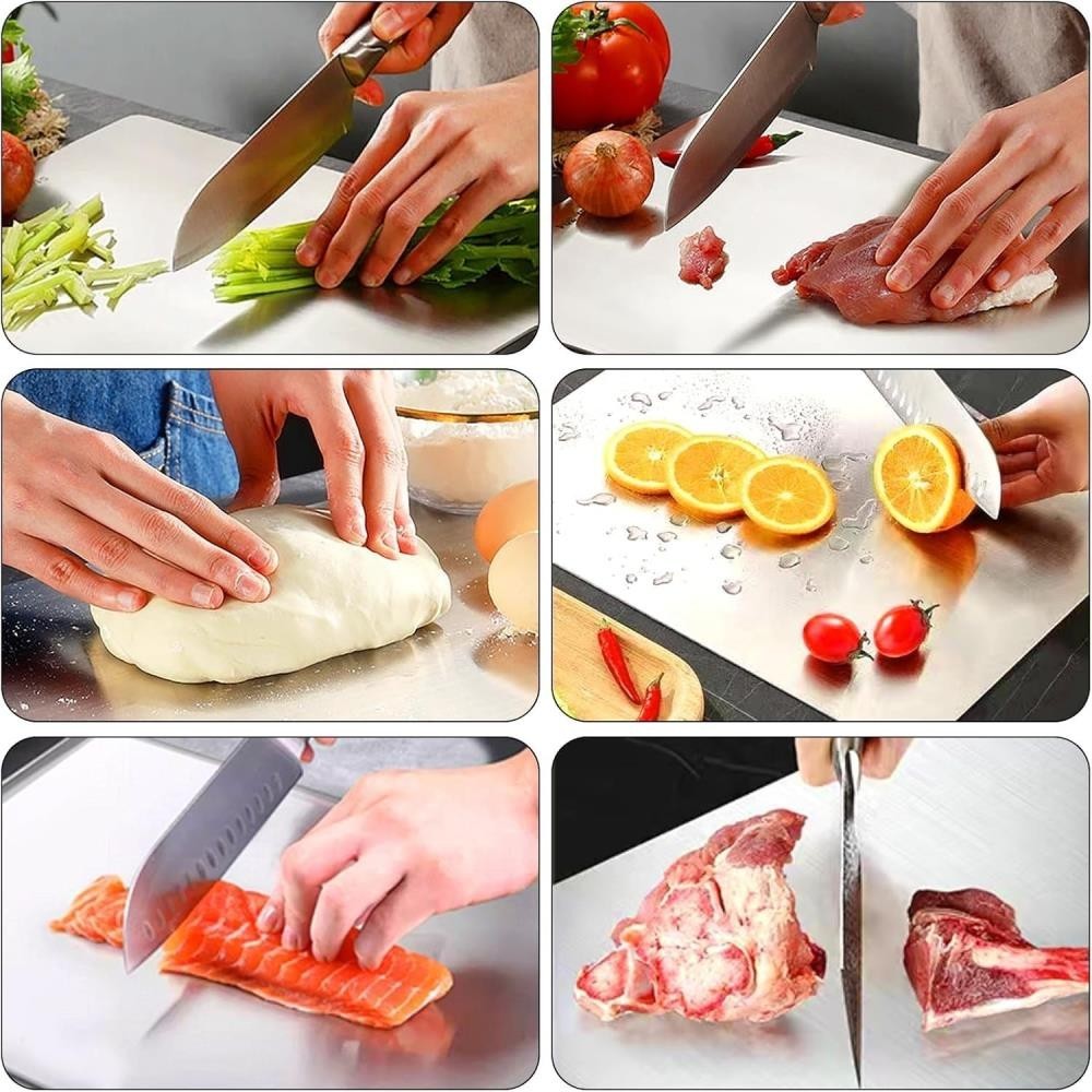 2 Pack Stainless Steel Titanium Cutting Board Double Sided Rust Proof Kitchen