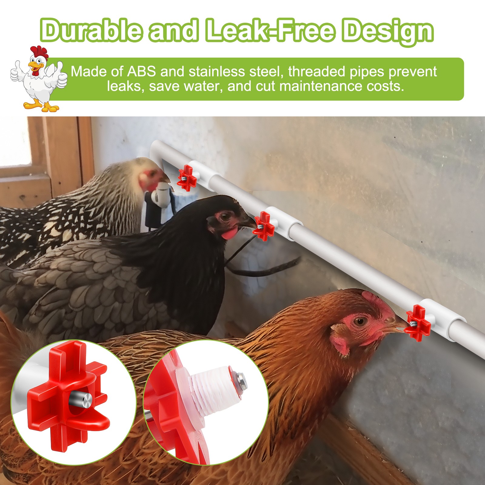 12PCS Chicken Nipples Waterer w/ 1/2'' PVC Tee Fittings DIY Auto Watering System