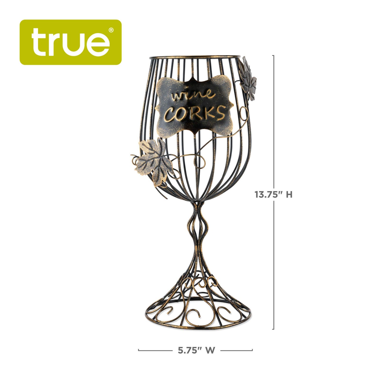 True Wine Glass Cork Holder, Decorative 13.75" H x 6" W,