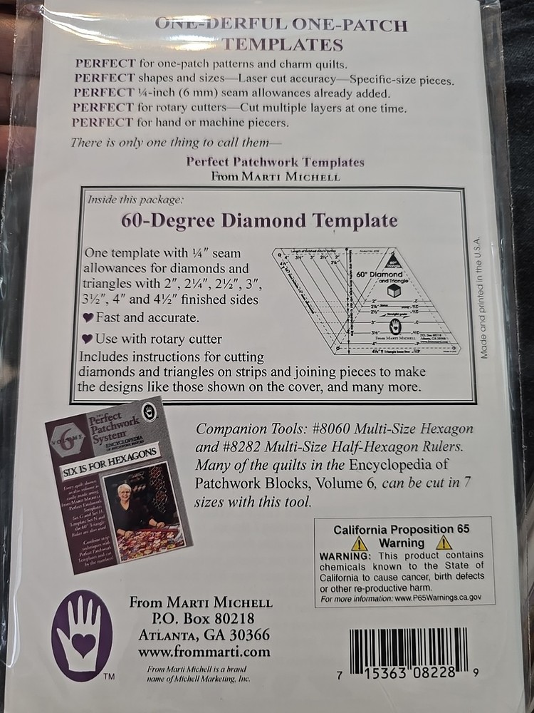 Marti Michell One-Derful One-Patch Template-60 Degree Diamond & Triangle