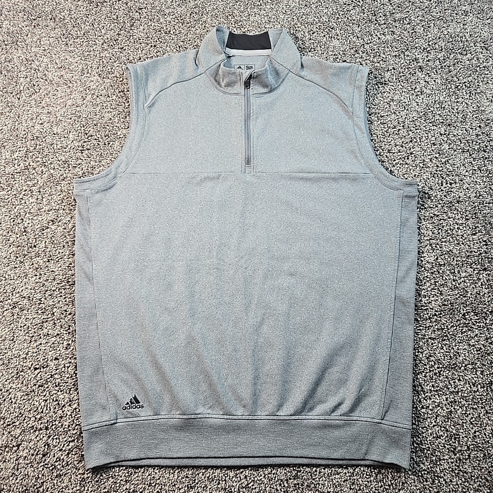 Adidas Golf Vest Mens Large Gray Quarter Zip Pullover Sleeveless Pullover