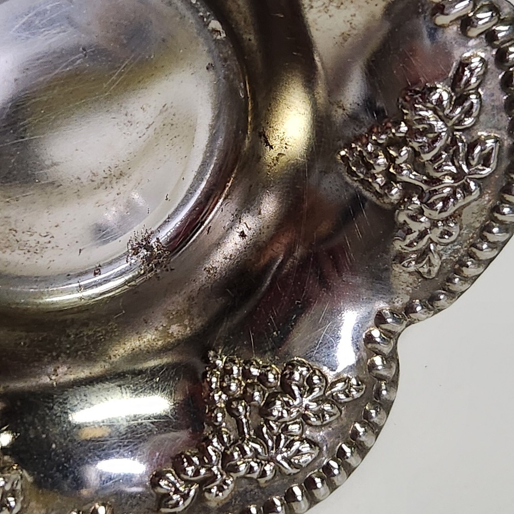 Two Small Silver Plated Trinket/ Dishes Grape Pattern Hong Kong