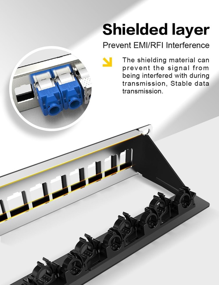 24-Port Blank Keystone Patch Panel for Rackmount Shielded 1U 19inch Network P...