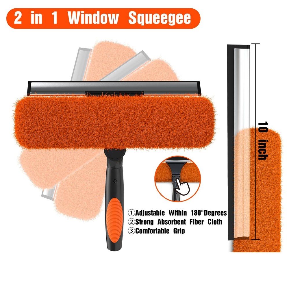 36FT Window Squeegee with Extension Pole, 2-in-1 Squeegee for Window Cleaning...